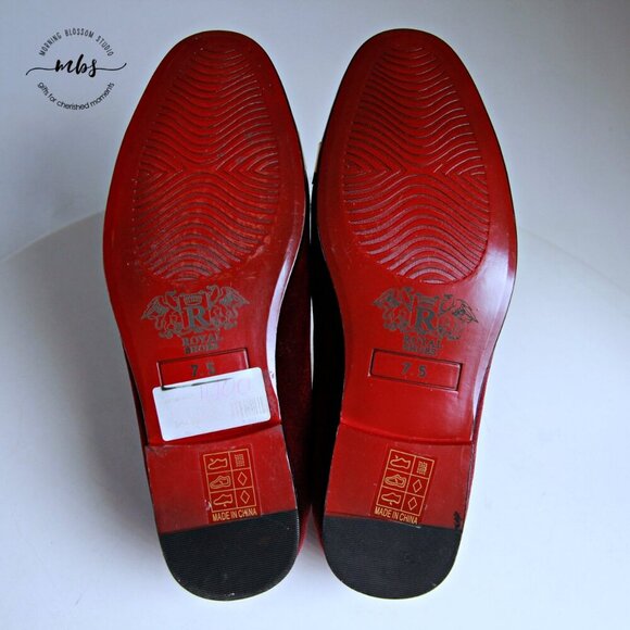 NWT Royal Shoes Velvet Loafers Red Gold Men 7.5 - Picture 12 of 14